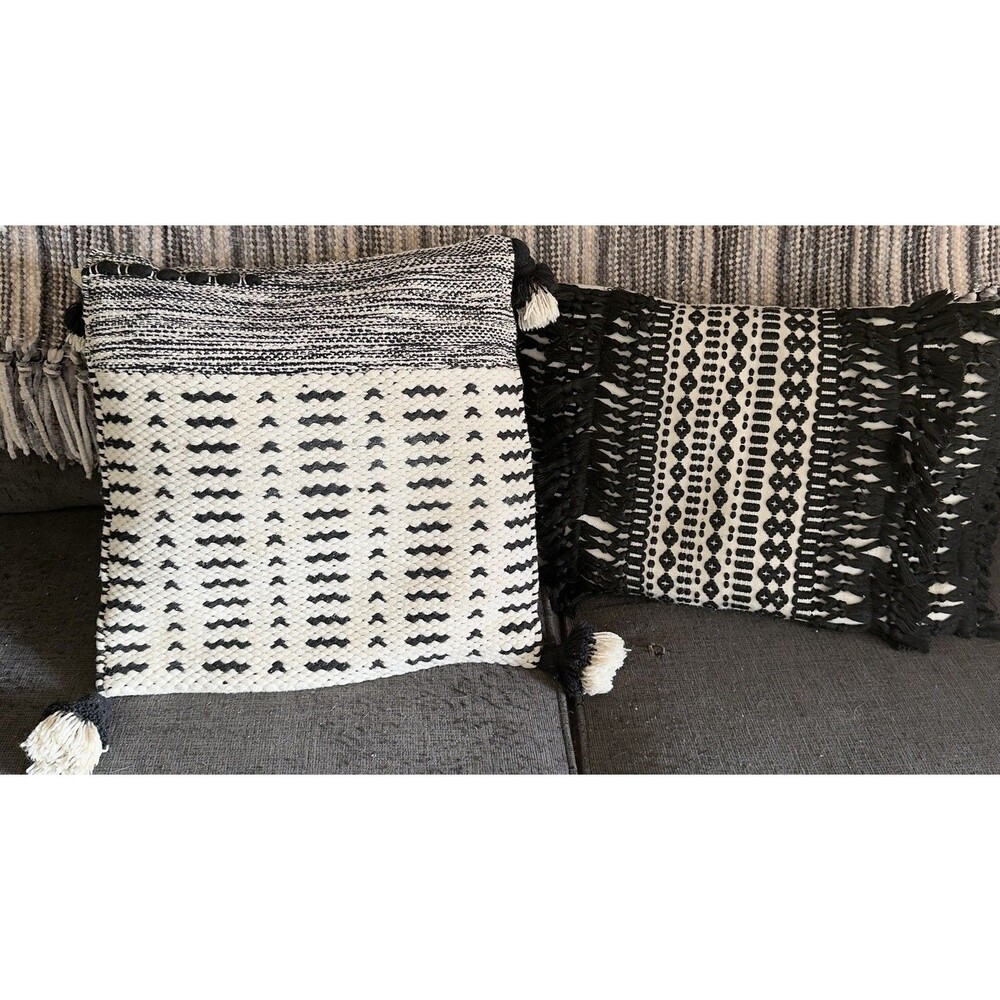 Anthropologie And World Market Boho Decorative Pillow Covers Fringed Set Of 2